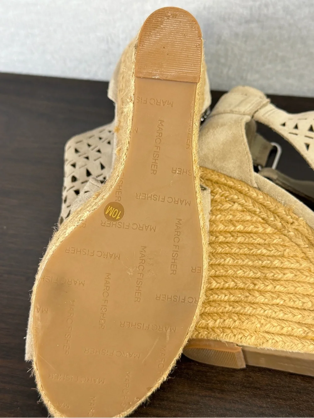 Marc Fisher Beige Suede Espadrille Wedge Sandals Size 10